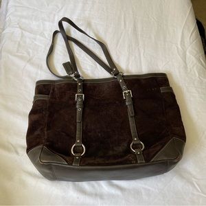 Coach purse - dark brown suede with silver buckles